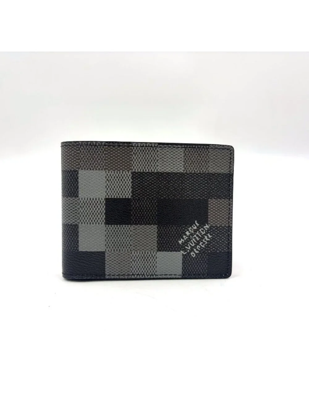 Louis Vuitton Portefeuille Calf Correspondence Leather Black Bi Foldwallet